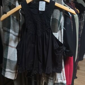 Black Sleeveless Top with Lace Detail